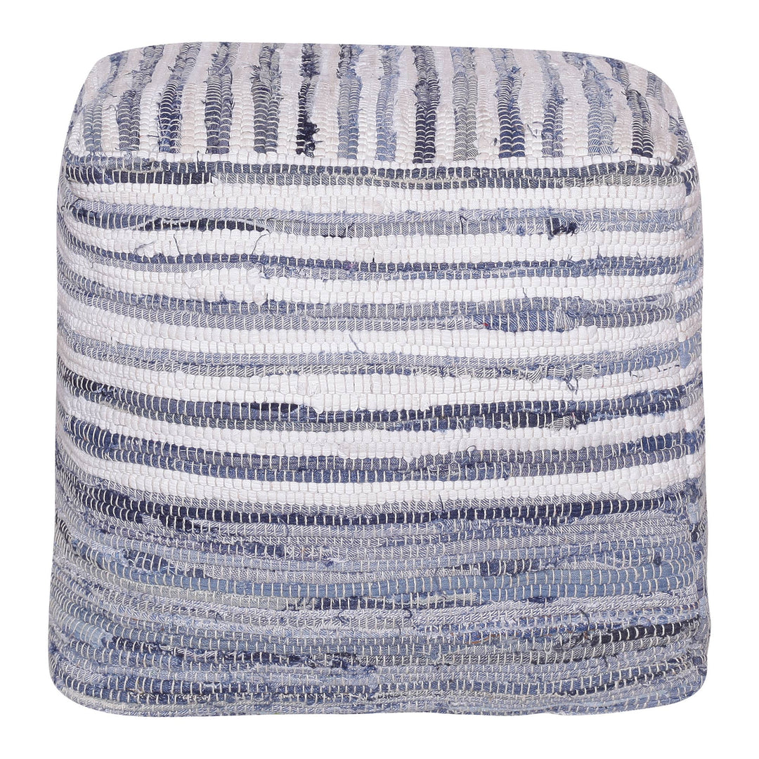 Los Andros Blue/White Striped Cotton Square Pouf Ottoman