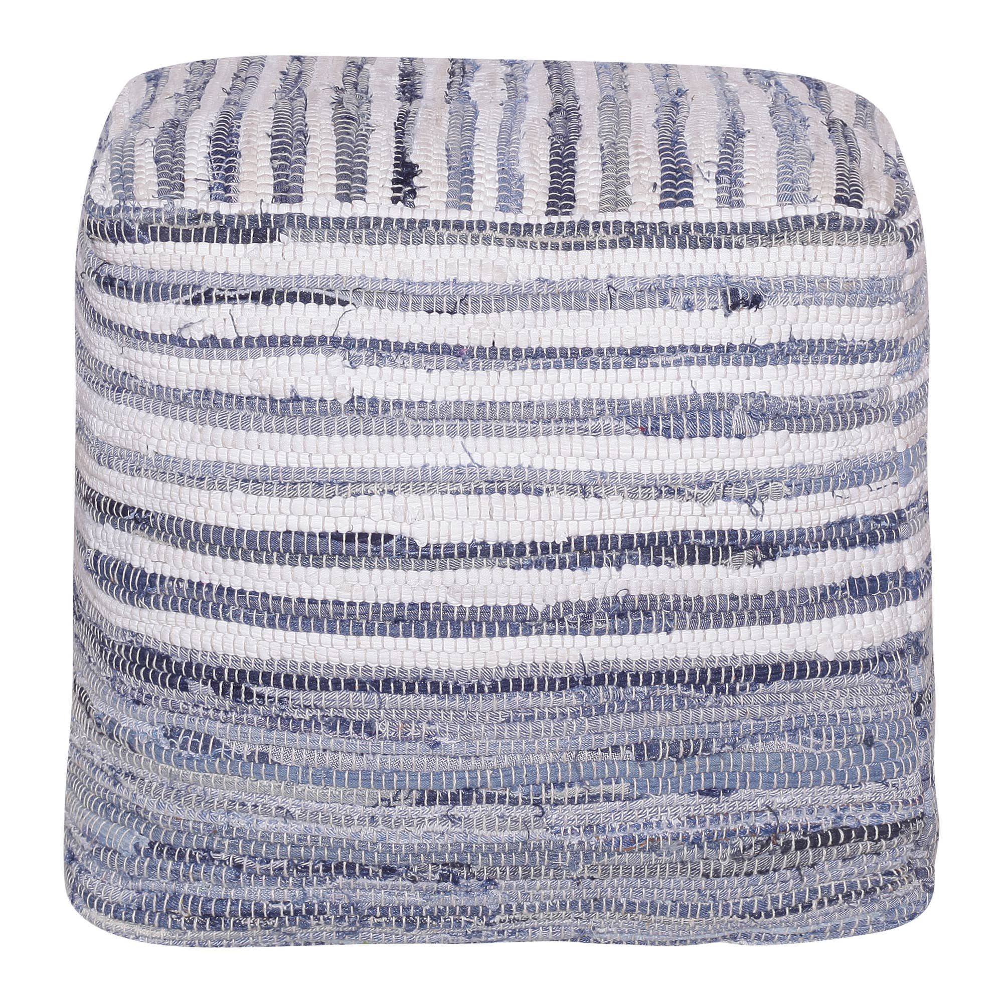 Los Andros Blue/White Striped Cotton Square Pouf Ottoman