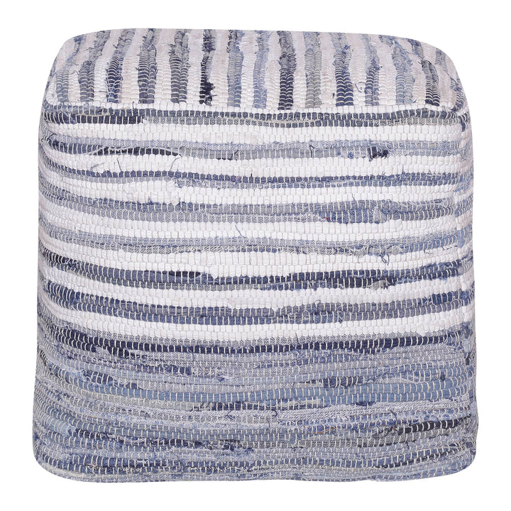 Los Andros Blue/White Striped Cotton Square Pouf Ottoman