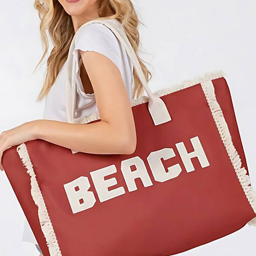 Embroidered Beach Letter Fringe Tote Bag