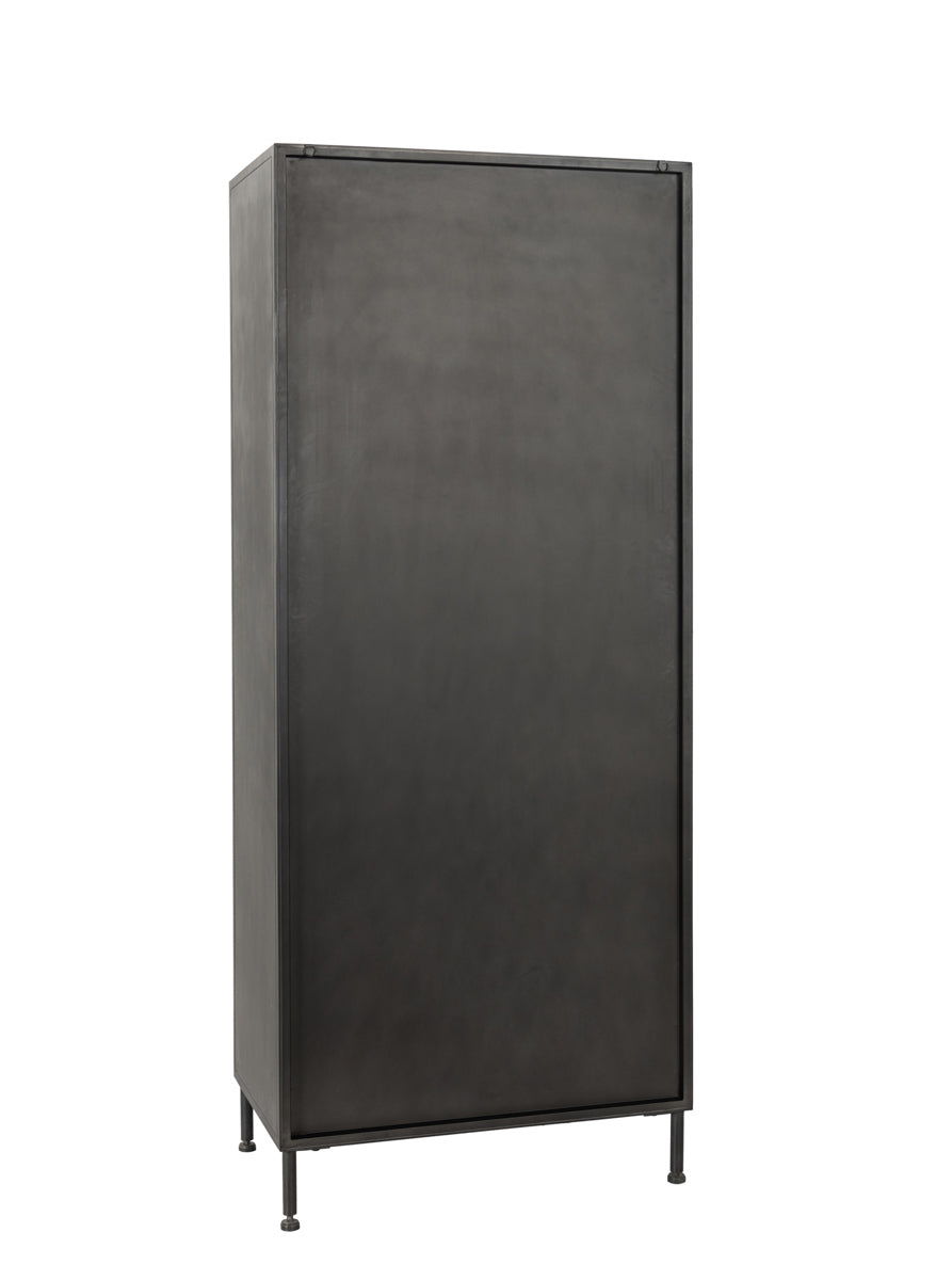 Nore - Metal/Glass 2 Door 2 Drawers Tall Cabinet - Black