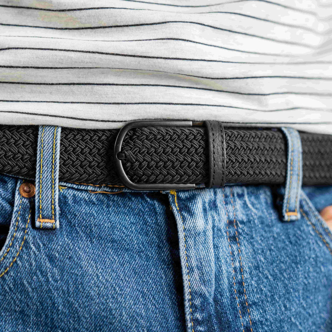 All Black Elastic Woven Belt: Size 1