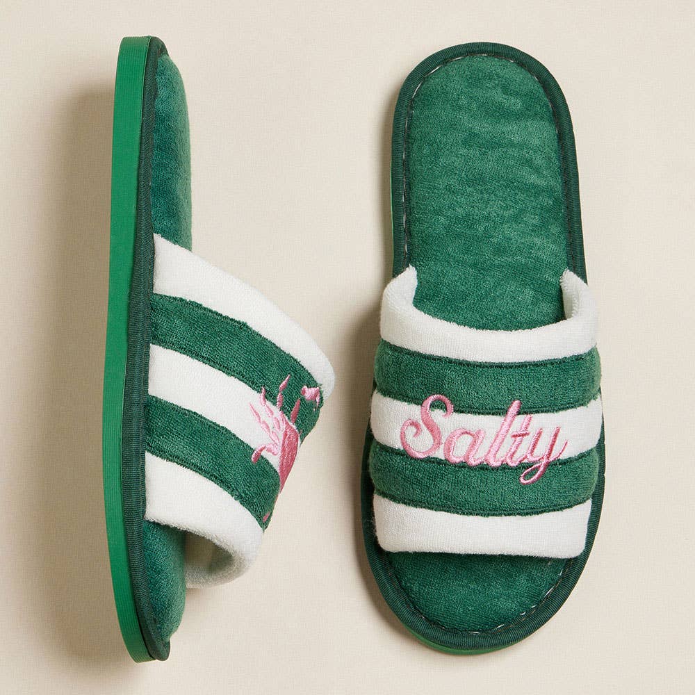 6Pairs Crab Salty Embroidered Striped Indoor Floor Slippers: Pink