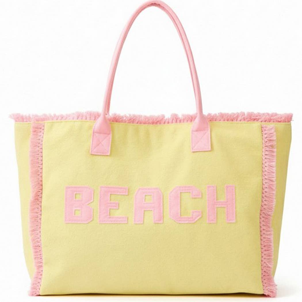 Embroidered Beach Letter Terry Cloth Frayed Tote Bag