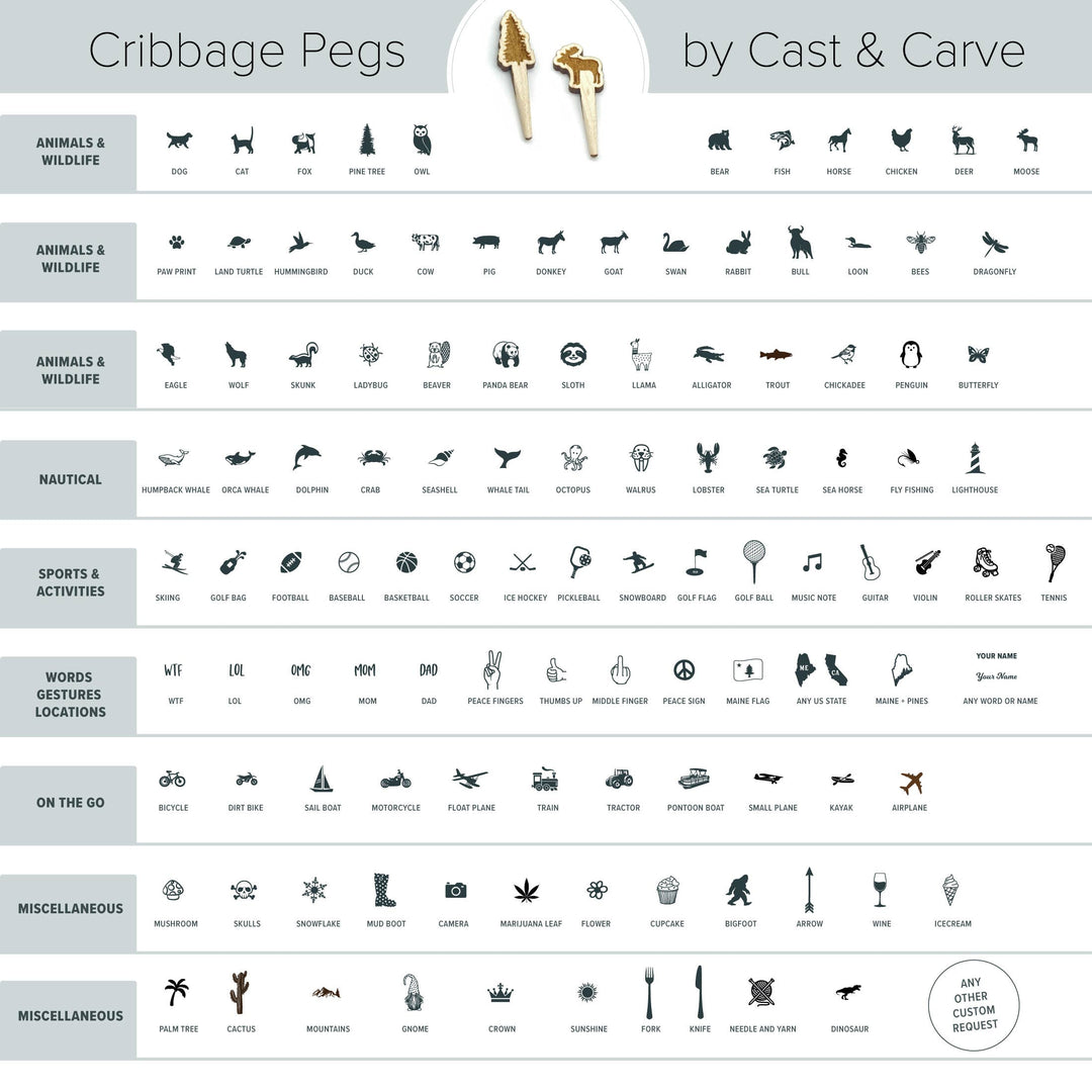 Wildlife Mini Travel Cribbage Board & Custom Pegs Set: Whale Tail / Select best pegs for us