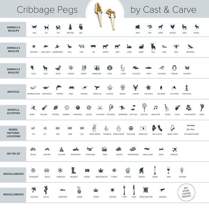 Wildlife Mini Travel Cribbage Board & Custom Pegs Set: Whale Tail / Select best pegs for us