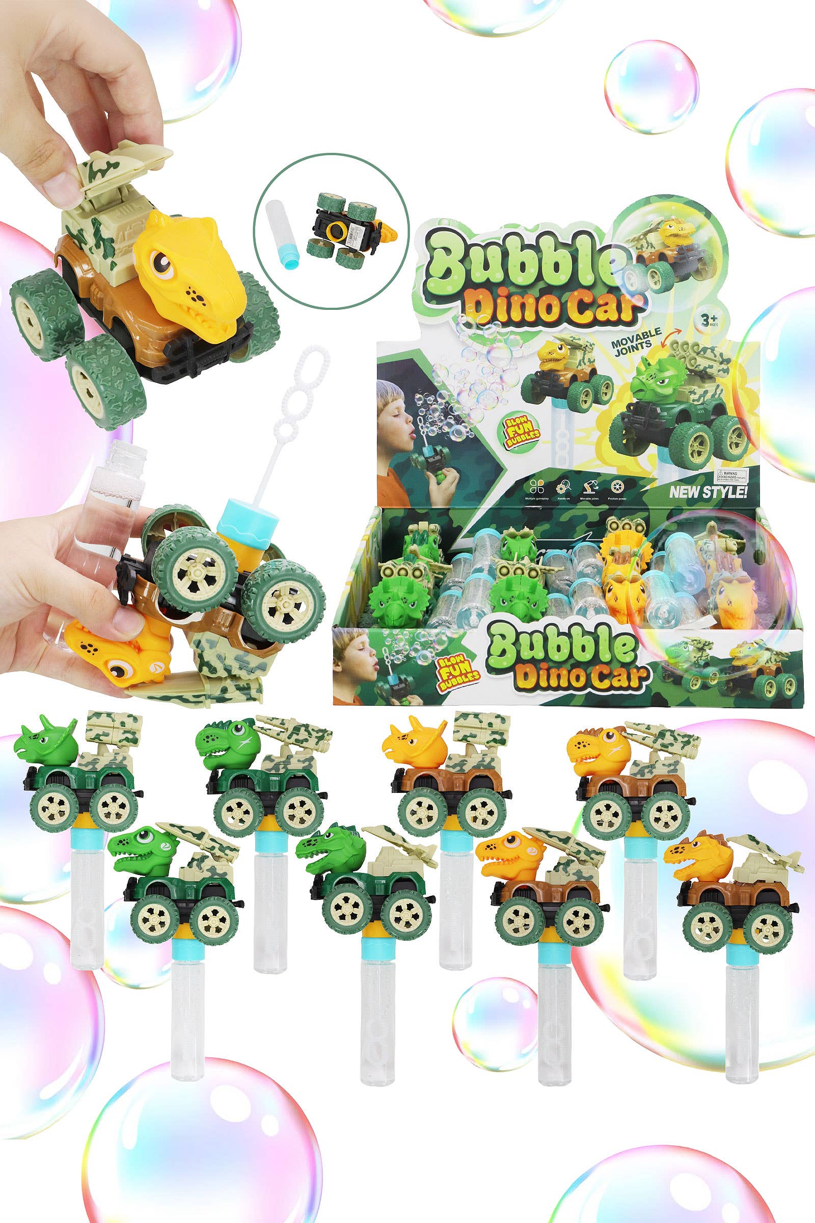 Dinosaur Wind-up Car 3 Hole Bubble Stick Wand