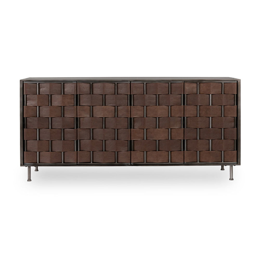 Komo - Leather/Metal 4 Doors Cabinet - Dark Brown