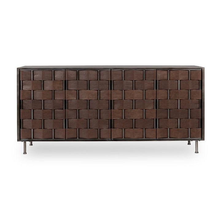 Komo - Leather/Metal 4 Doors Cabinet - Dark Brown