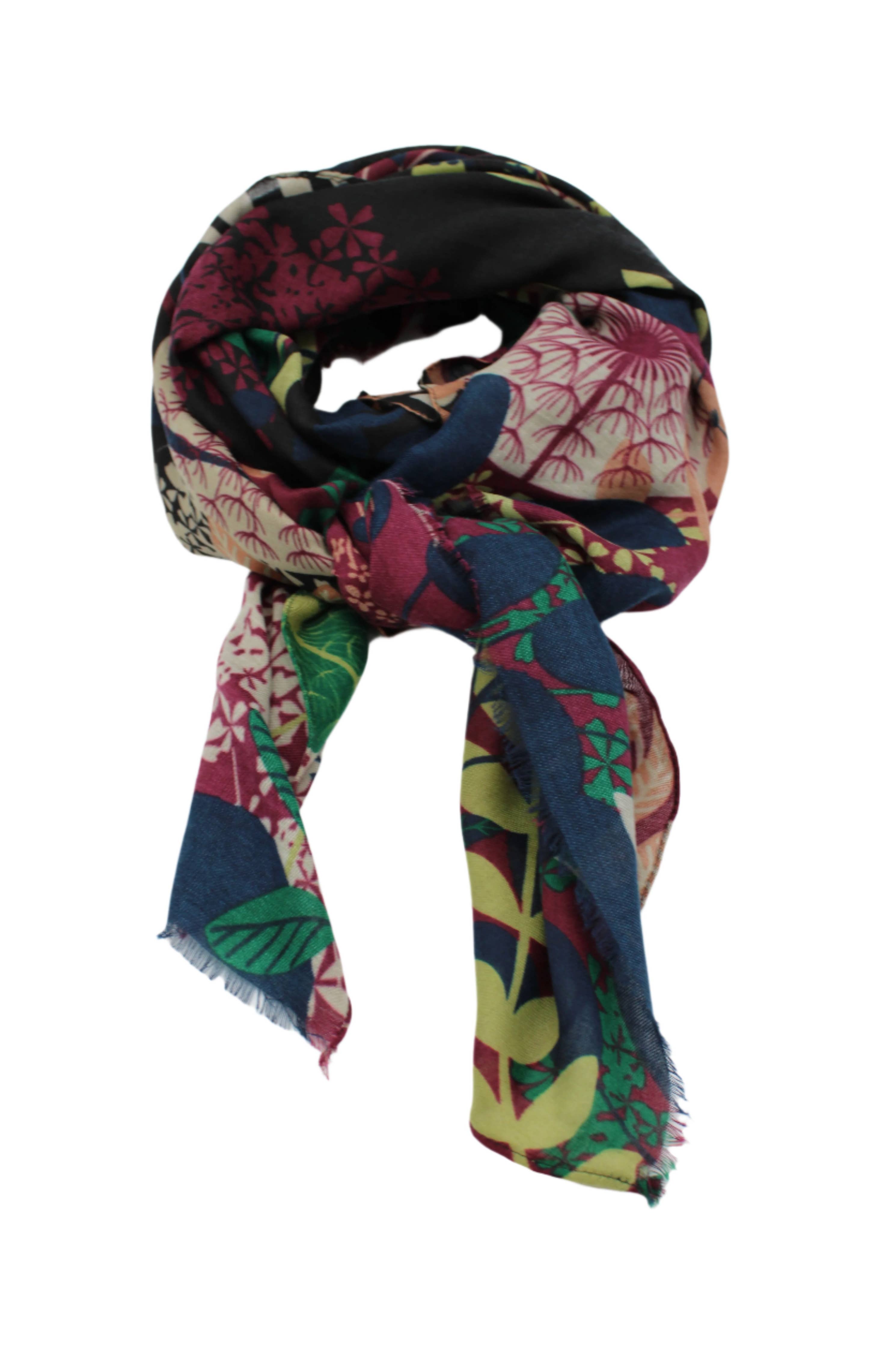 Scarves: Tropical Forest Scarf Wrap: Grey & Teal