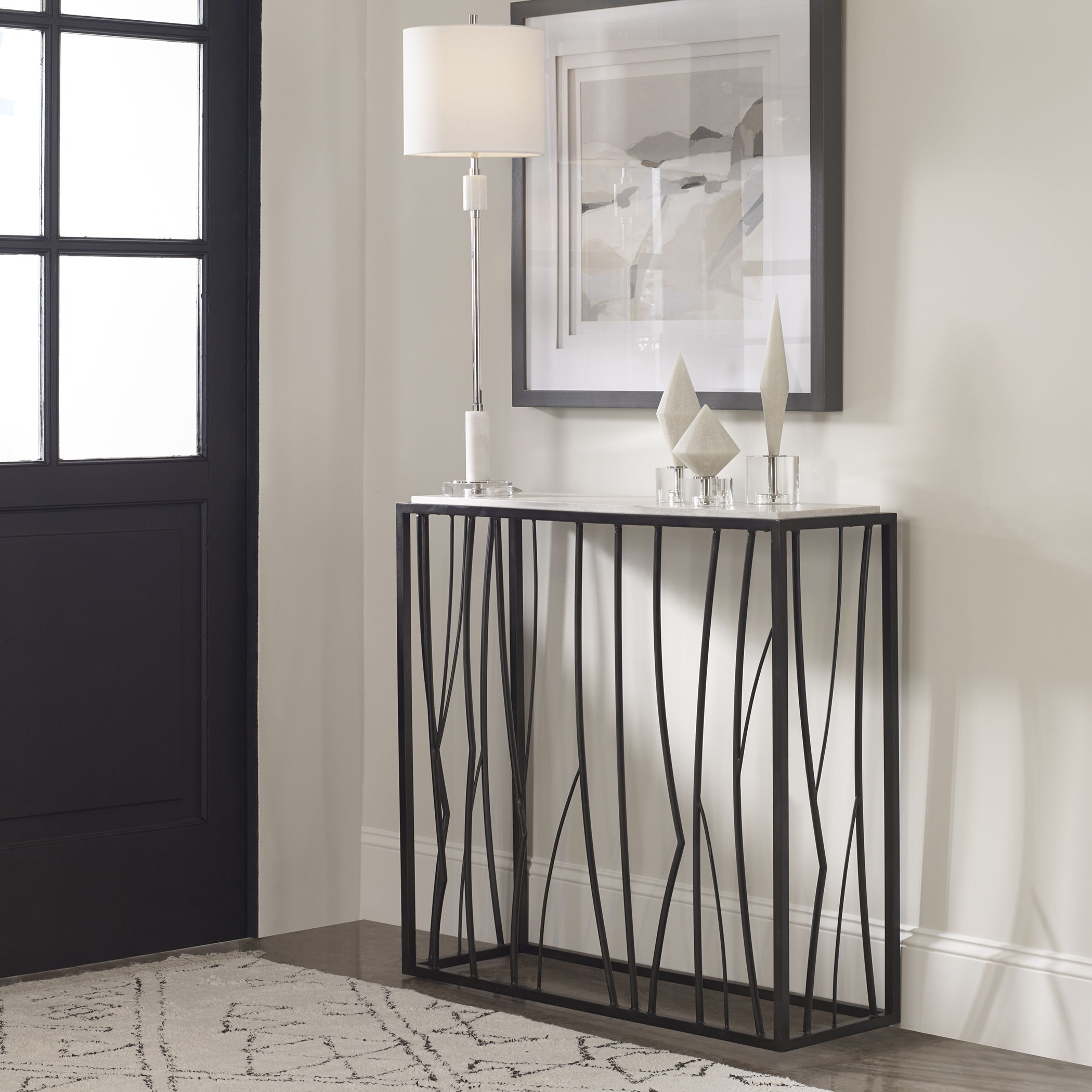 Reed - Travertine Console Table - Black & Light Brown