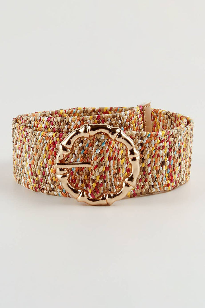 58928AHAOY- Bohemian Colorful Round buckle Women Belt: MULTI / ONE SIZE