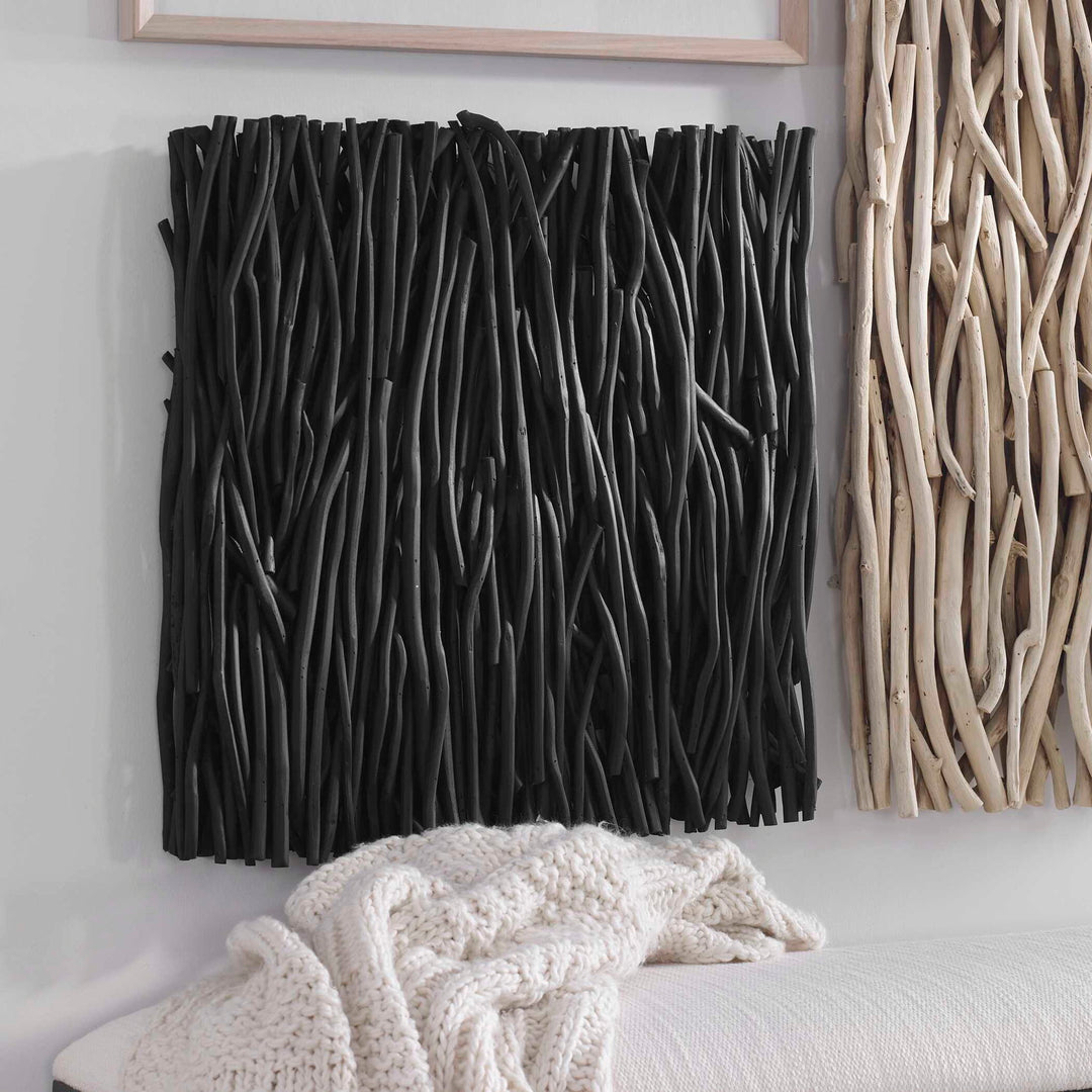Gathered Teak - Square Wood Wall Decor - Black