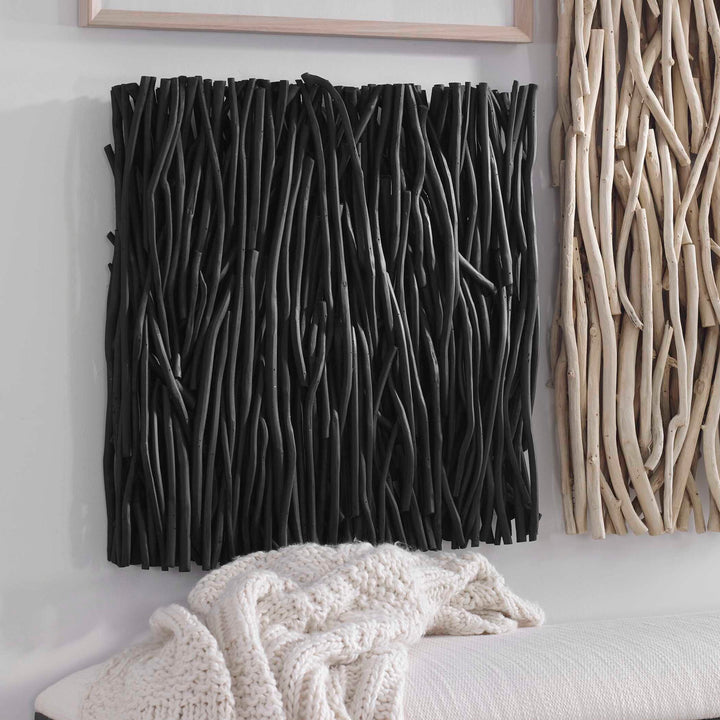 Gathered Teak - Square Wood Wall Decor - Black