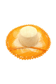 5" Brim Vanessa Ombre Straw Sun Hats with Lace Weave Edge: Saffron