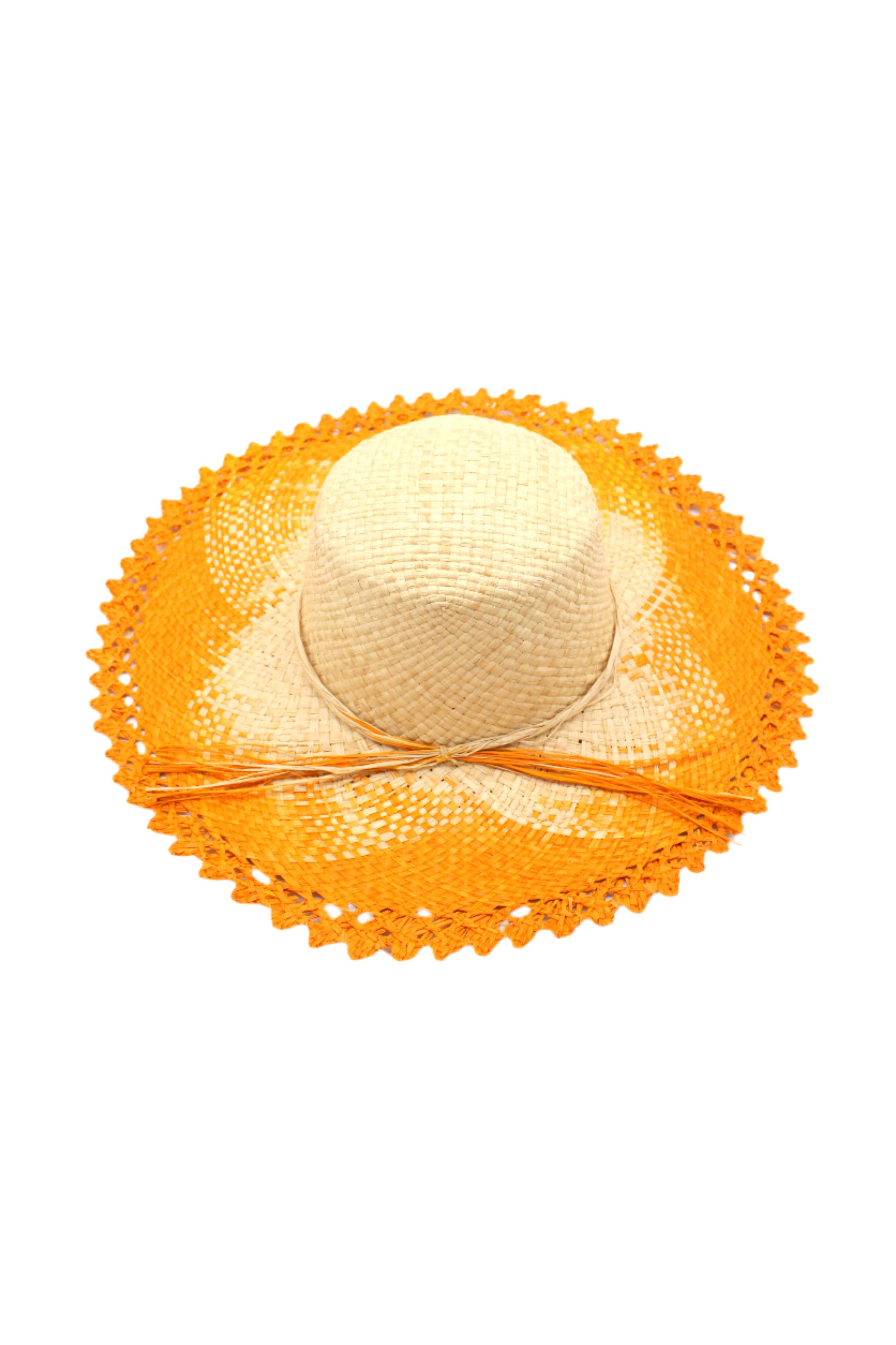 5" Brim Vanessa Ombre Straw Sun Hats with Lace Weave Edge: Saffron