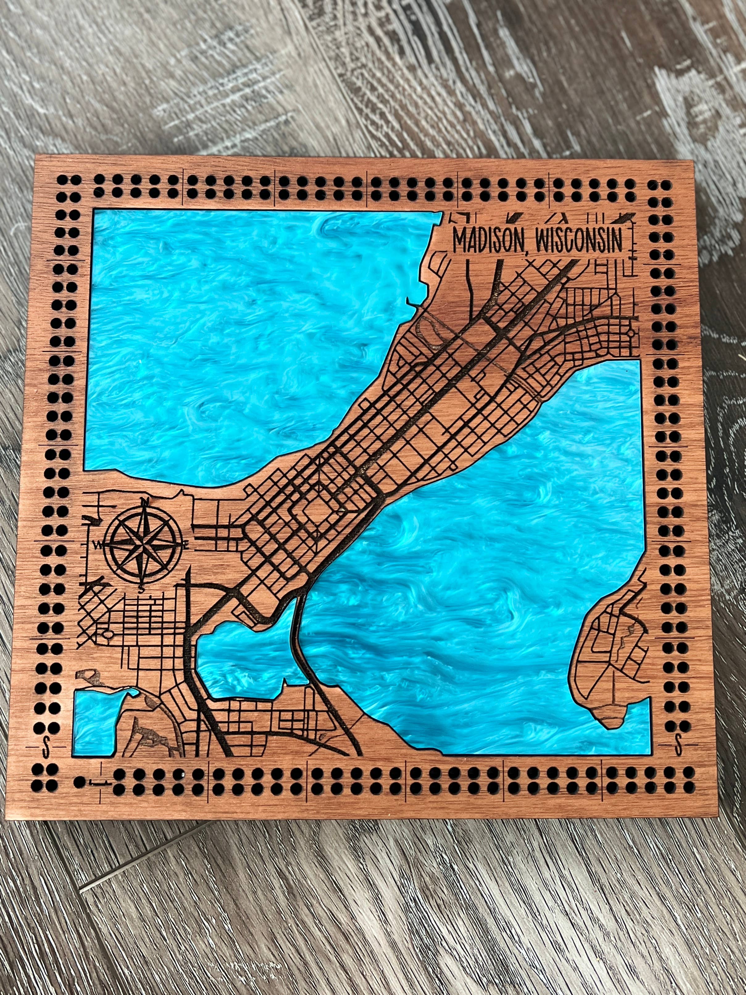 Custom Lake or City Cribbage Board: Lake and Streets / Print