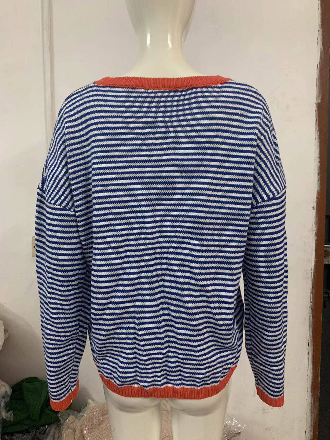 CWOSWL0811_ Long Sleeve Loose Neck Pullover Sweater: GREY / (L) 1
