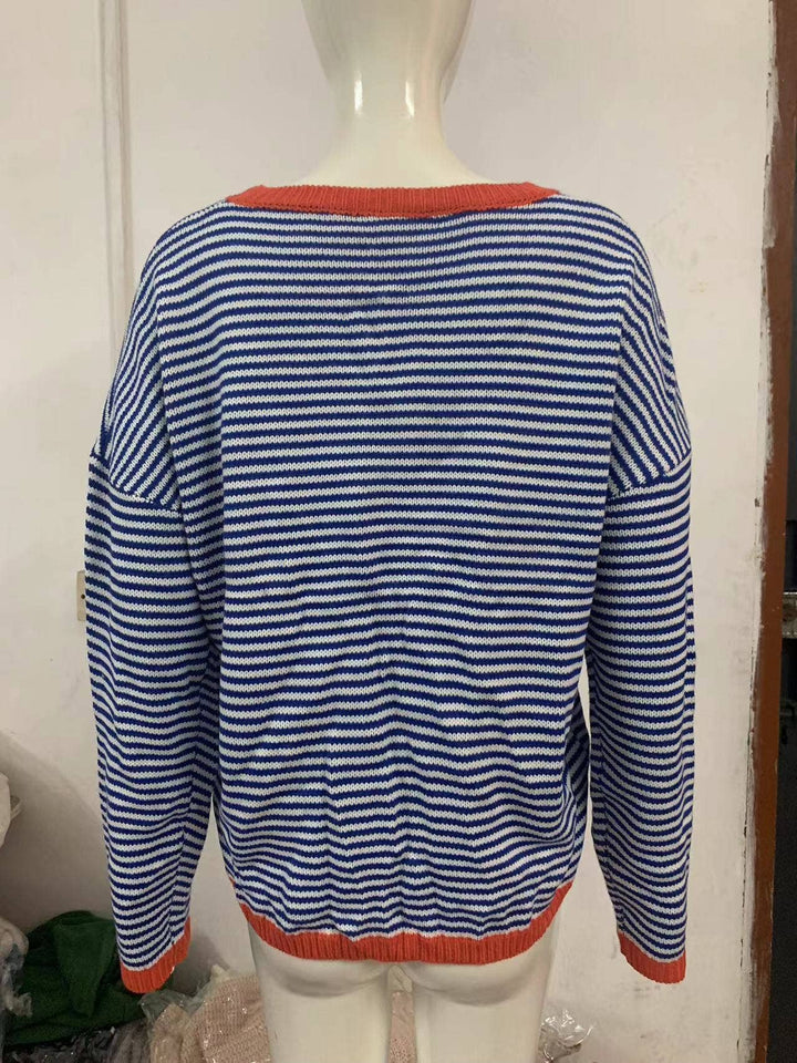 CWOSWL0811_ Long Sleeve Loose Neck Pullover Sweater: GREY / (S) 1