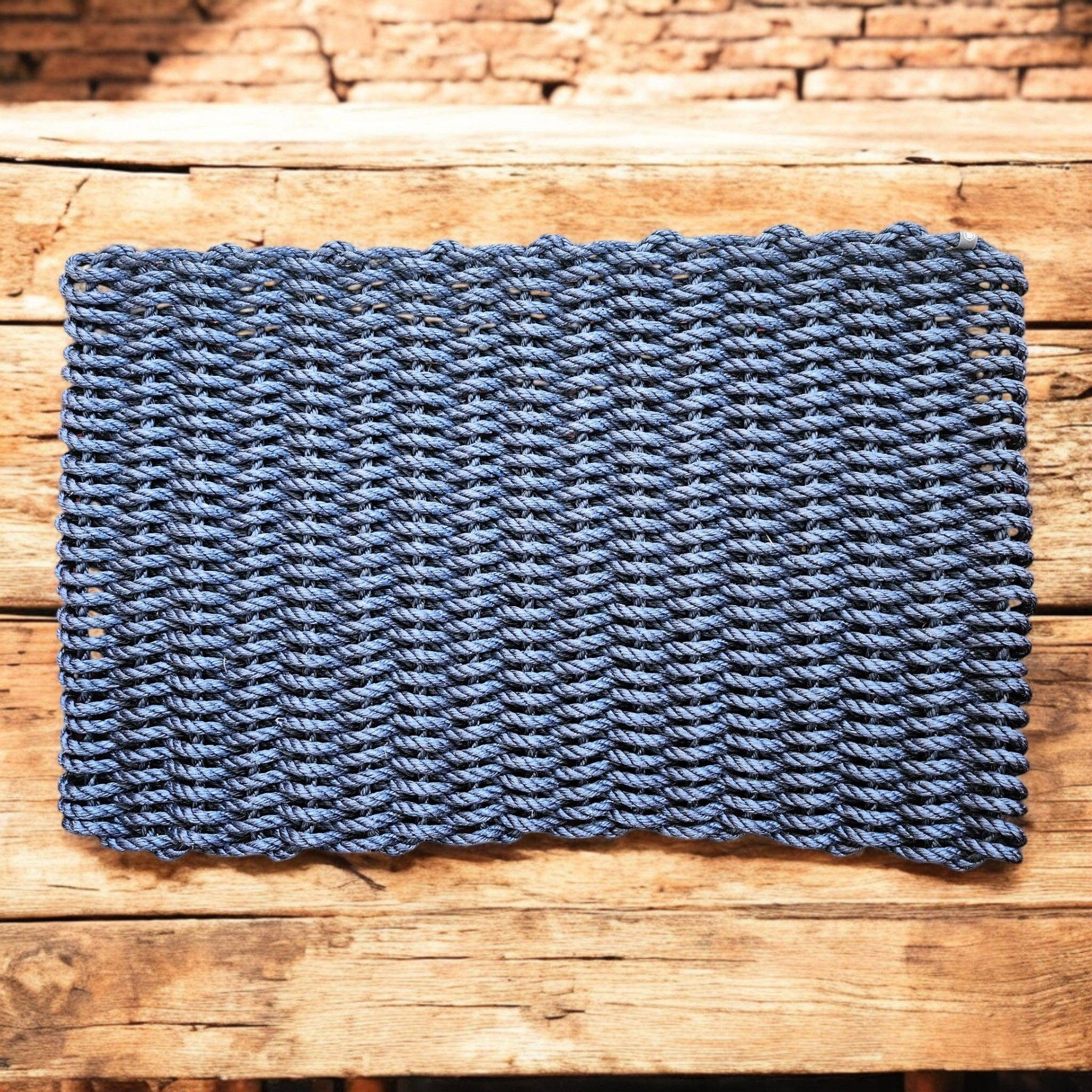 966 The "Original" Handcrafted Woven Maine Lobster Rope Door Mat, Solid Color Selections: Navy #805 / Small 18" x 30"