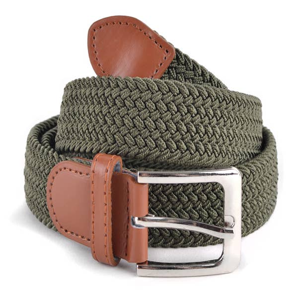 Men's Stretch Braided Woven Belts: BLK / XL