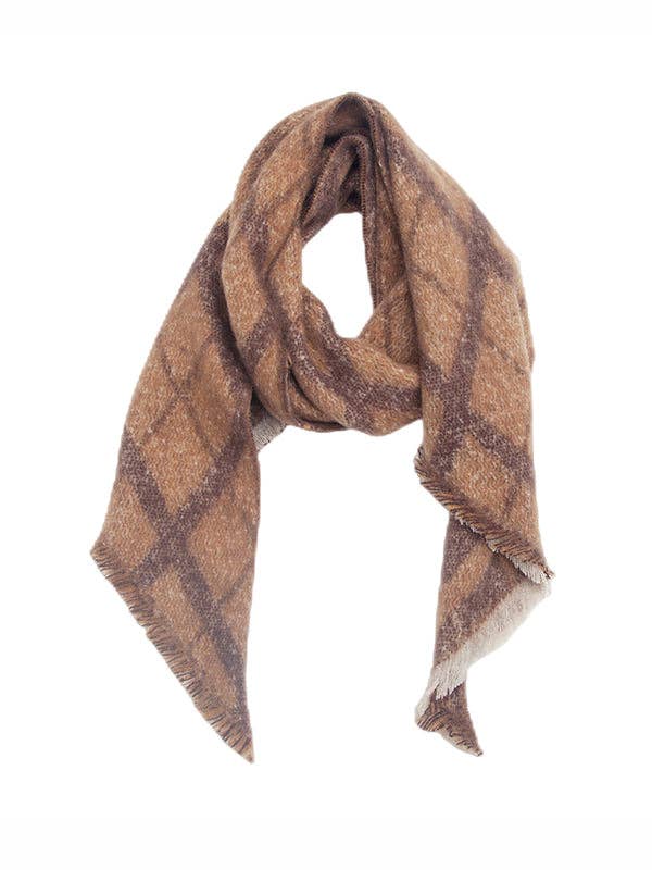Diamond-Patterned Fringed Keep Warm Shawl&Scarf: GRAY / One_size