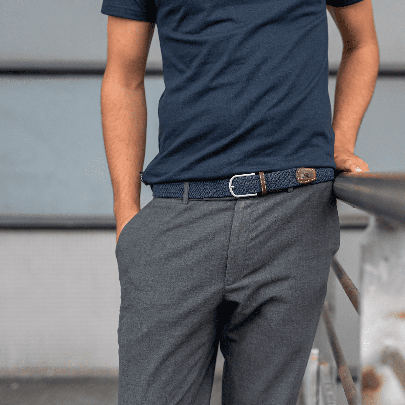 Slate blue elastic braided belt: Size 1