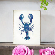 Watercolor Blue Lobster Decorative Wooden Block