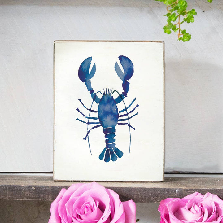 Watercolor Blue Lobster Decorative Wooden Block