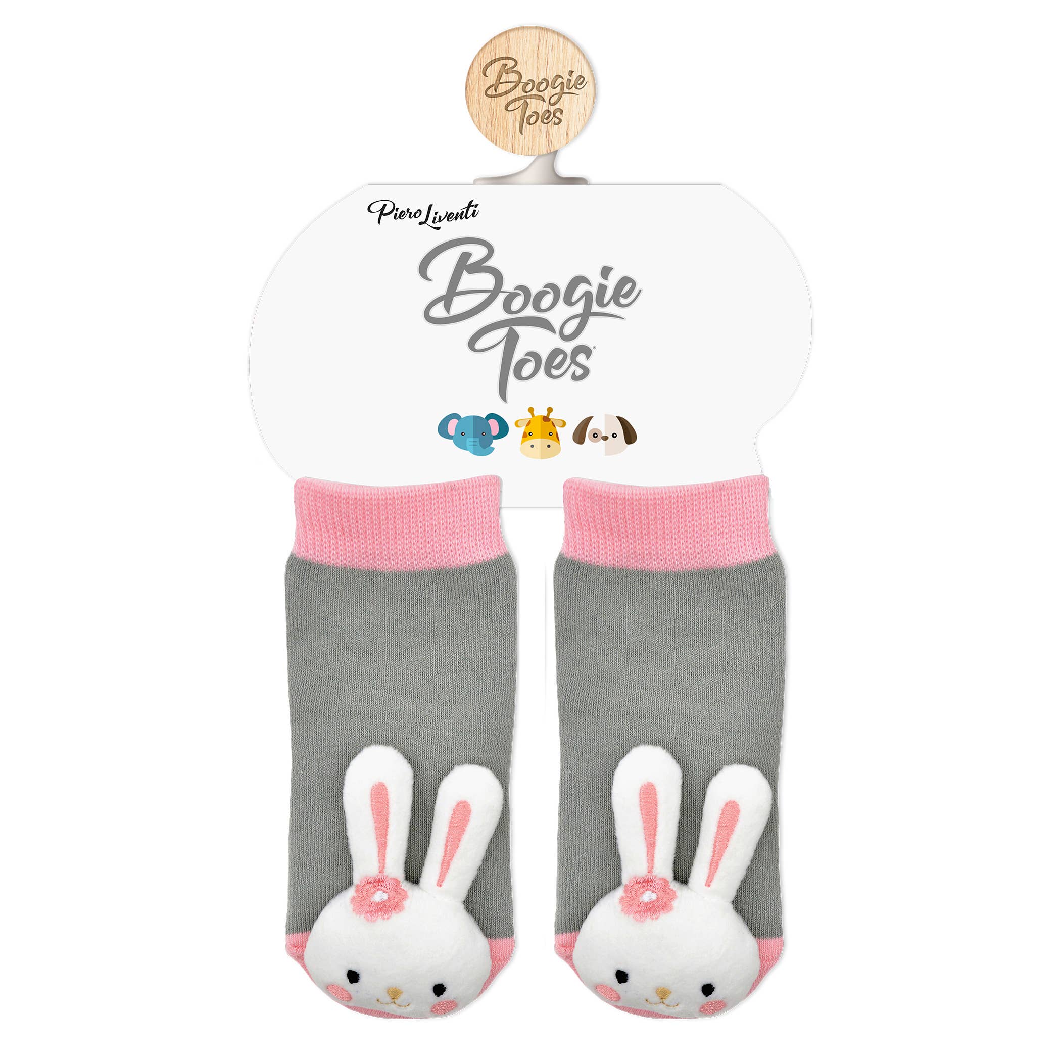 Pink Bunny Boogie Toes - Baby Rattle Socks: 1 - 2 Y