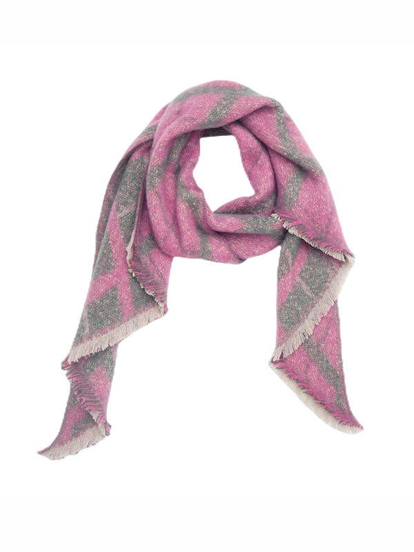 Diamond-Patterned Fringed Keep Warm Shawl&Scarf: GRAY / One_size