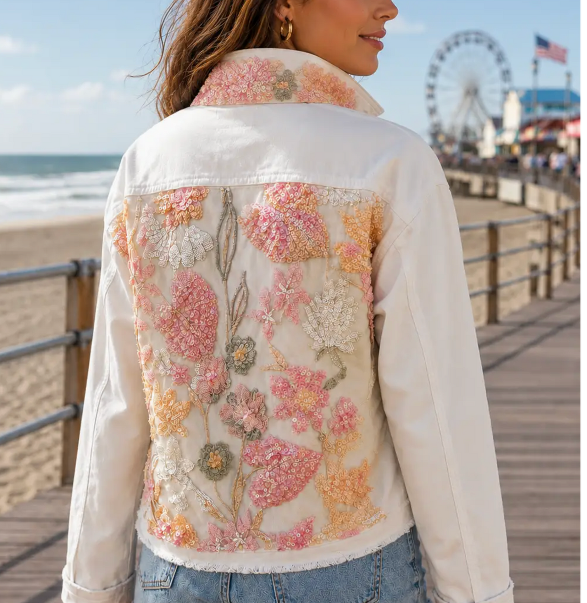 DENIM JACKET W/ BLUSH SEQUINS