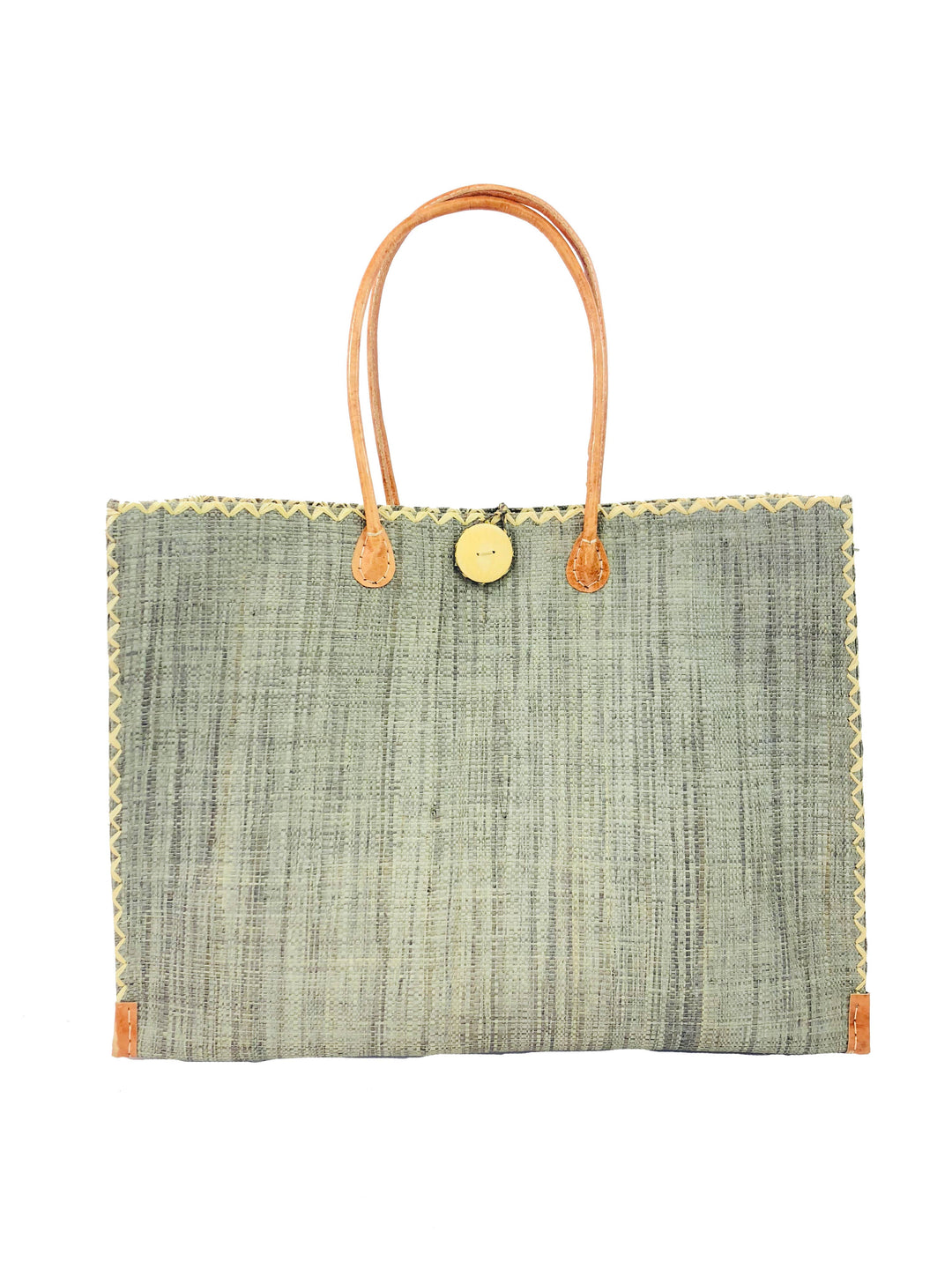 Zafran Solid Straw Beach Bag with Plastic Liner - 2 Sizes: Large / TOBACCO