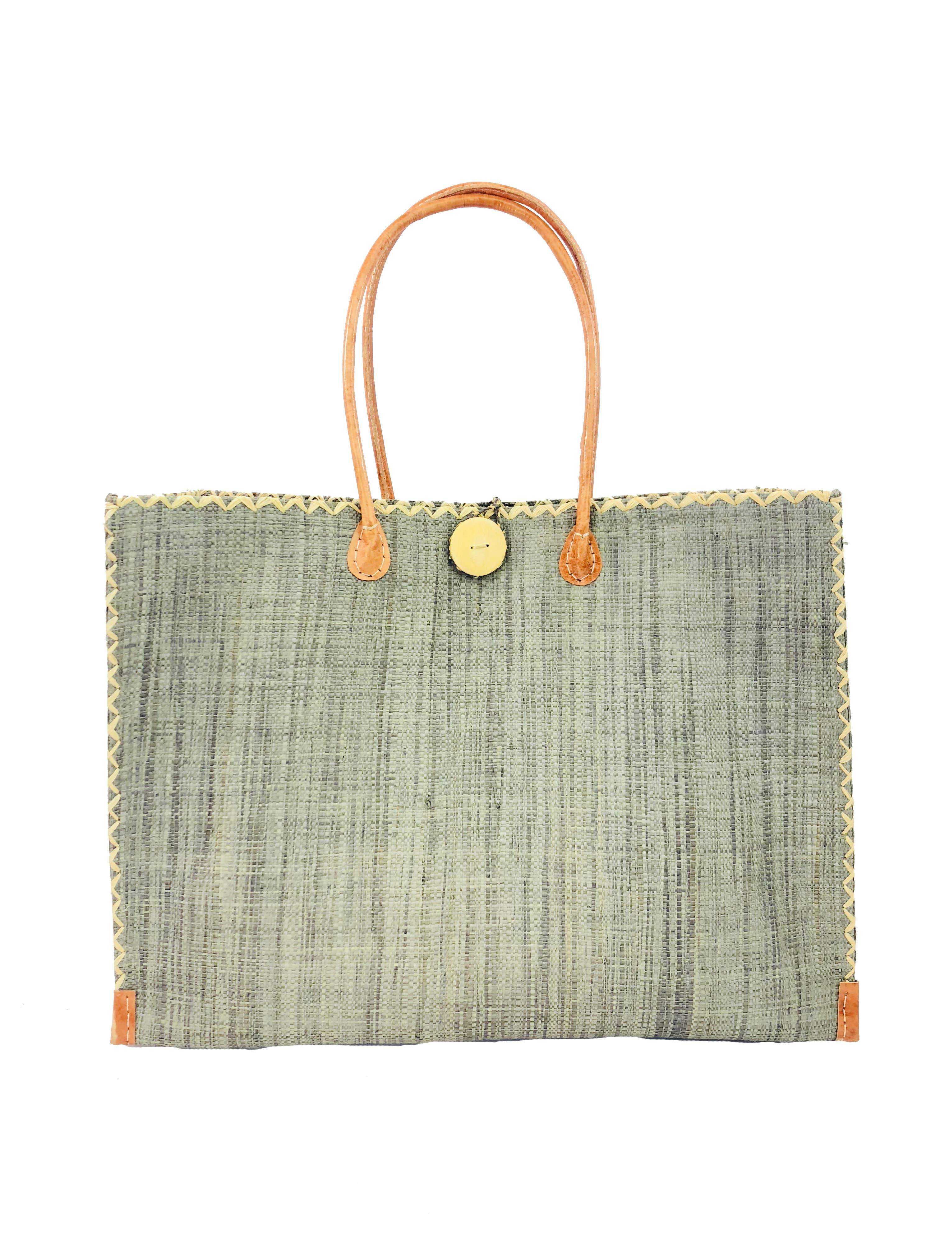 Zafran Solid Straw Beach Bag with Plastic Liner - 2 Sizes: Large / Saffron