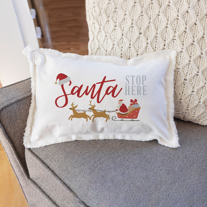 Santa Stop Here Lumbar Pillow: White / 12 x 18