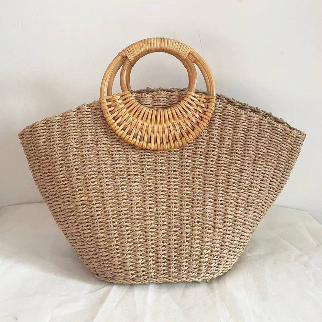 SUMMER BEACH SEA STRAW RATTAN TOTE CLUTCH BAGS_CWAB0814: Beige / (OS) 1