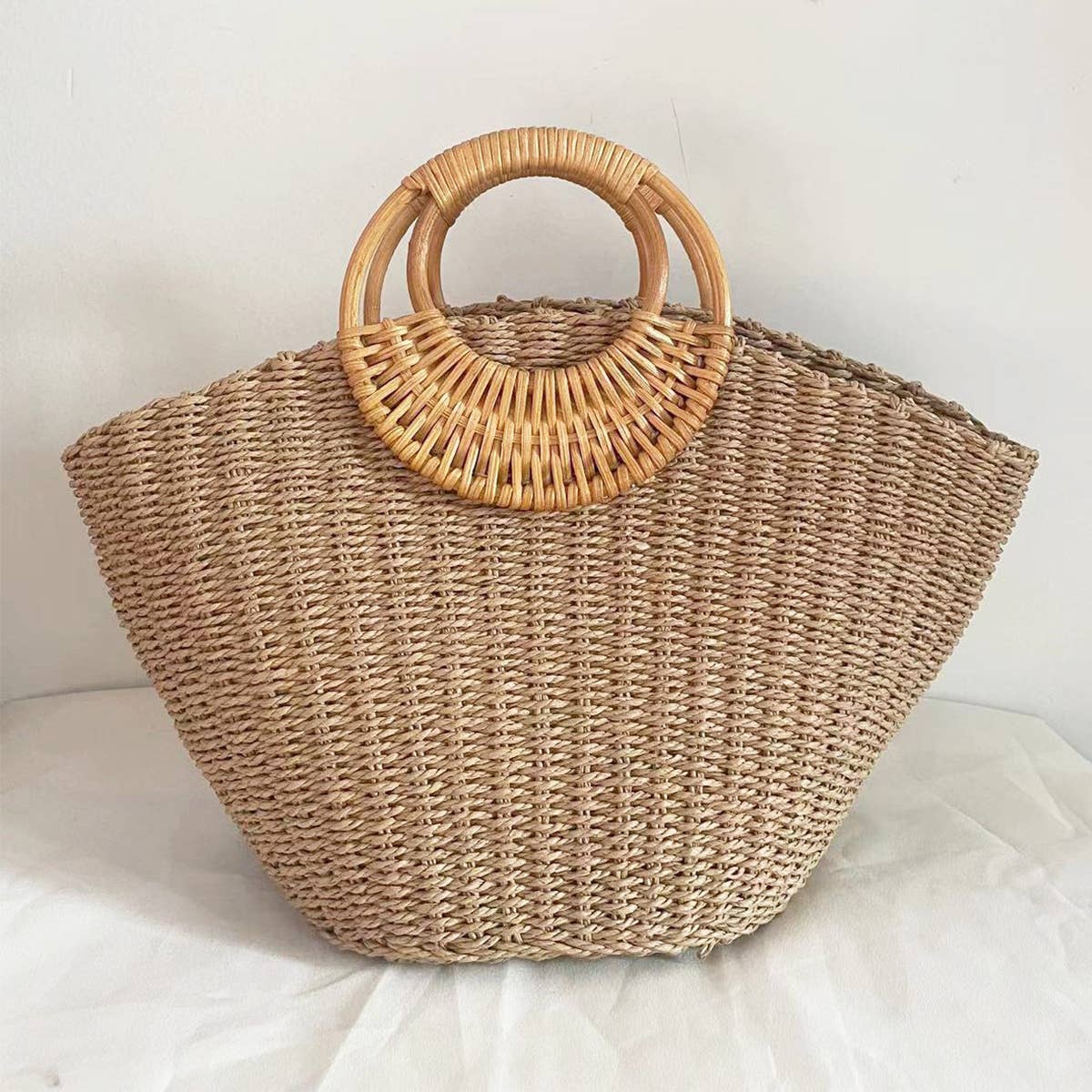 SUMMER BEACH SEA STRAW RATTAN TOTE CLUTCH BAGS_CWAB0814: Beige / (OS) 1