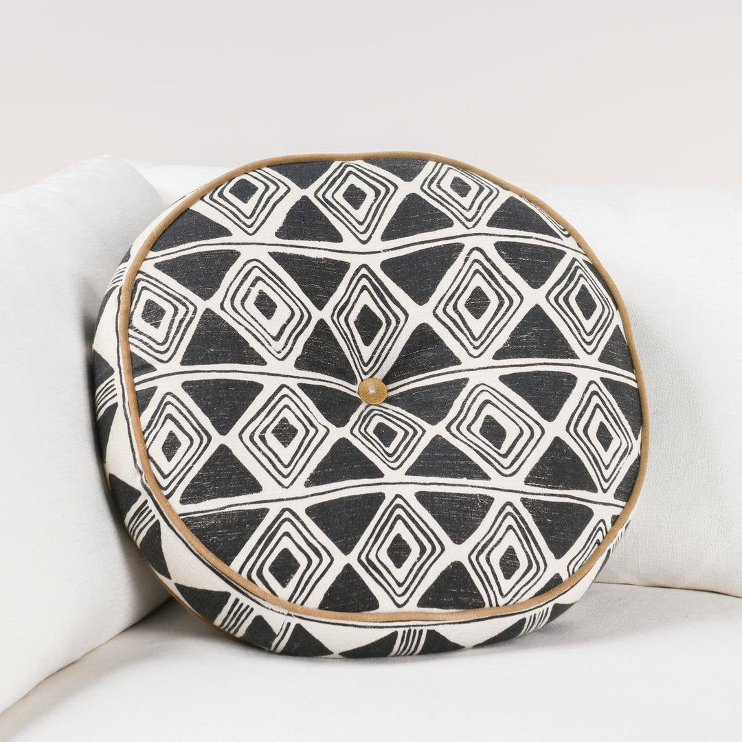 Radiant Oasis - 18" Round Nubia Pillow - Black / White