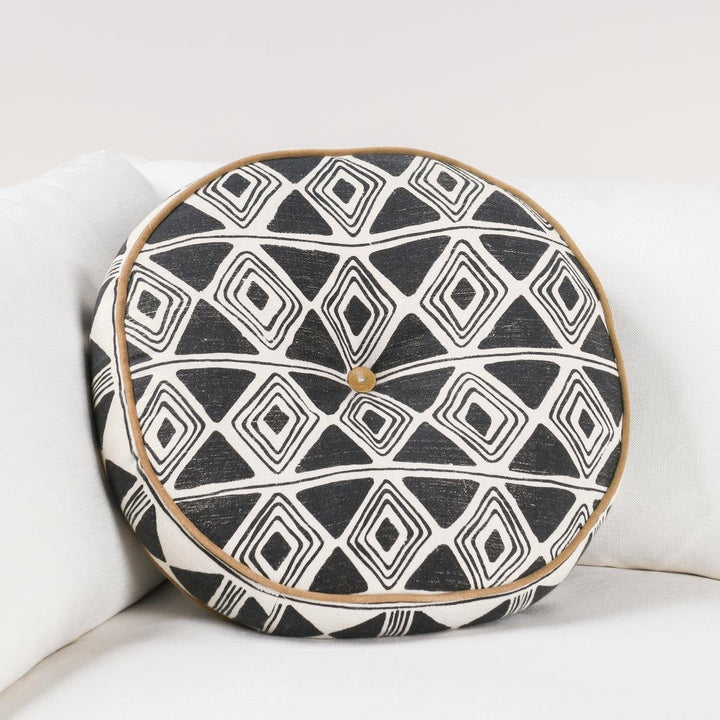 Radiant Oasis - 18" Round Nubia Pillow - Black / White