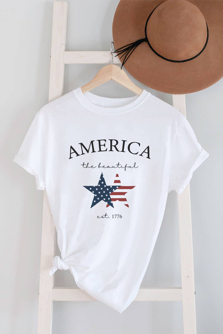 America The Beautiful, 4th of July, UNISEX Round Neck T-Shirt: L / Dusty Rose