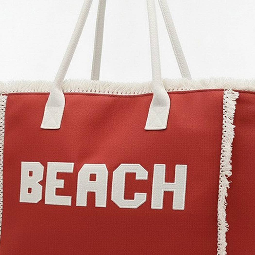 Embroidered Beach Letter Fringe Tote Bag