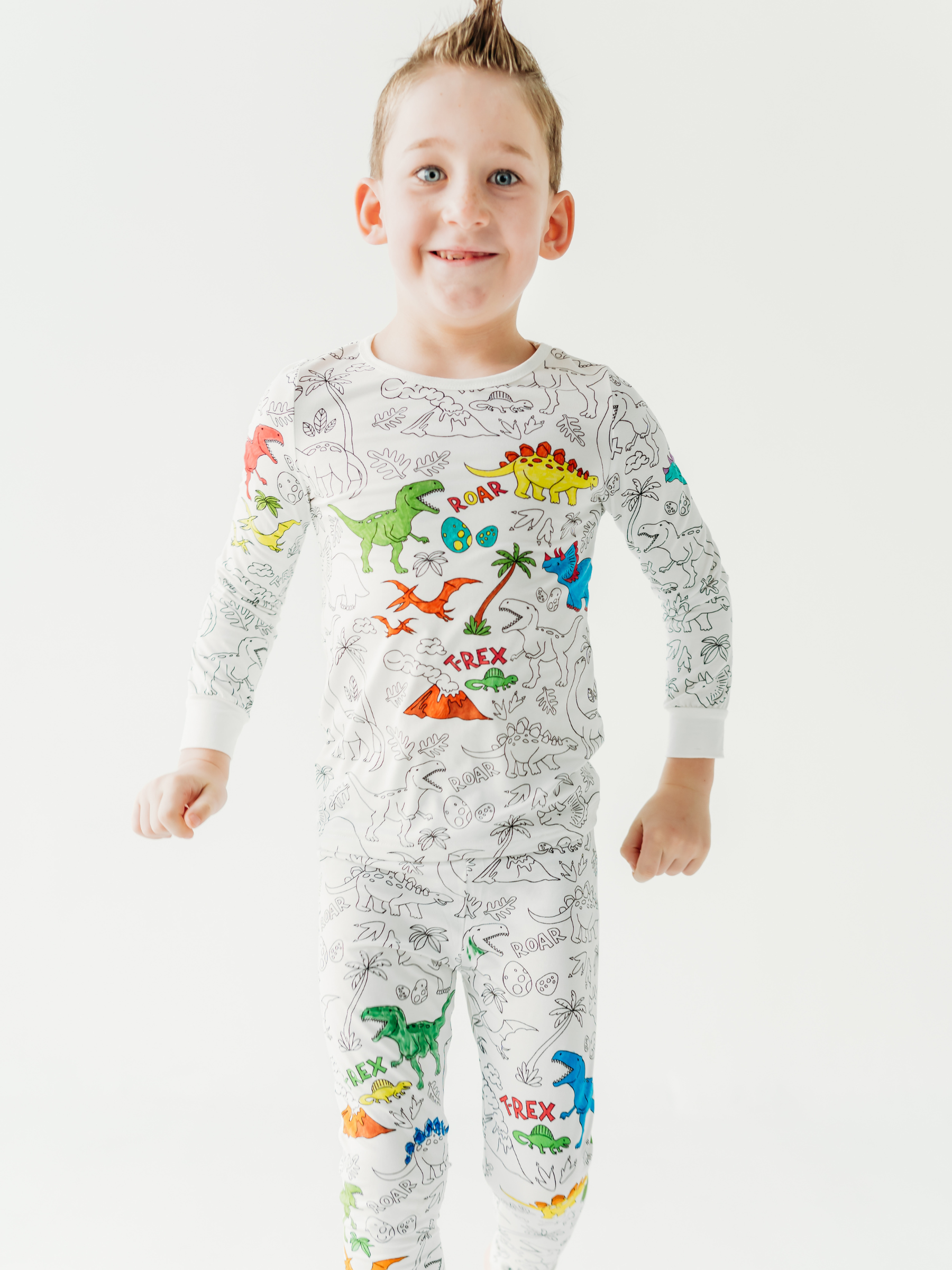 Dinosaur Coloring Pajamas 2 piece set made from Bamboo: 3T