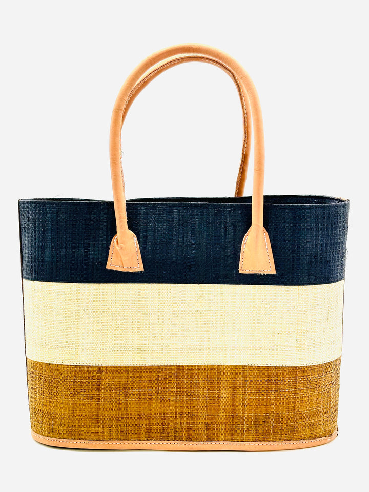 Santorini Color Block Straw Basket Bag Handbag: Small / Black & Coral