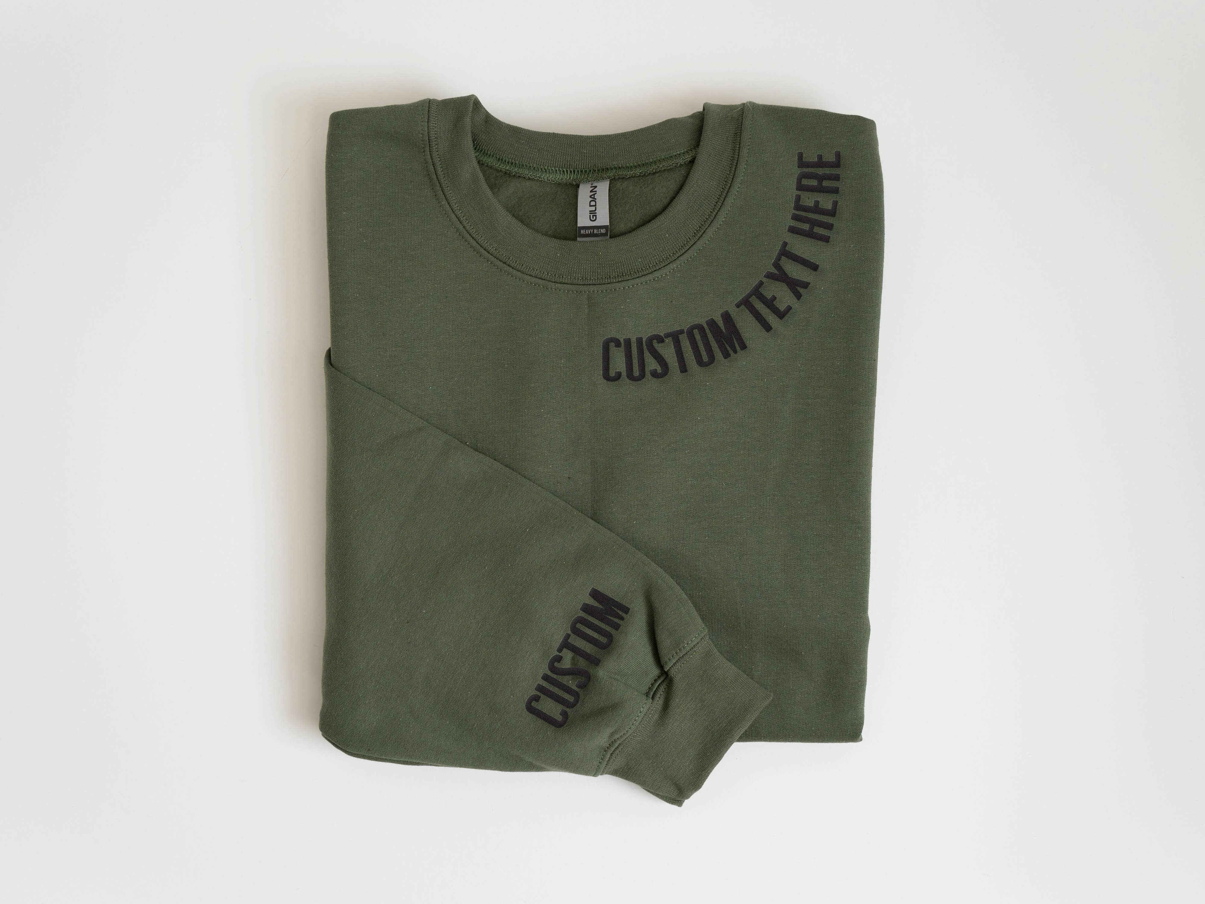 CUSTOM Collar & Sleeve Embossed Puff Print Unisex Sweatshirt: Black / White / L