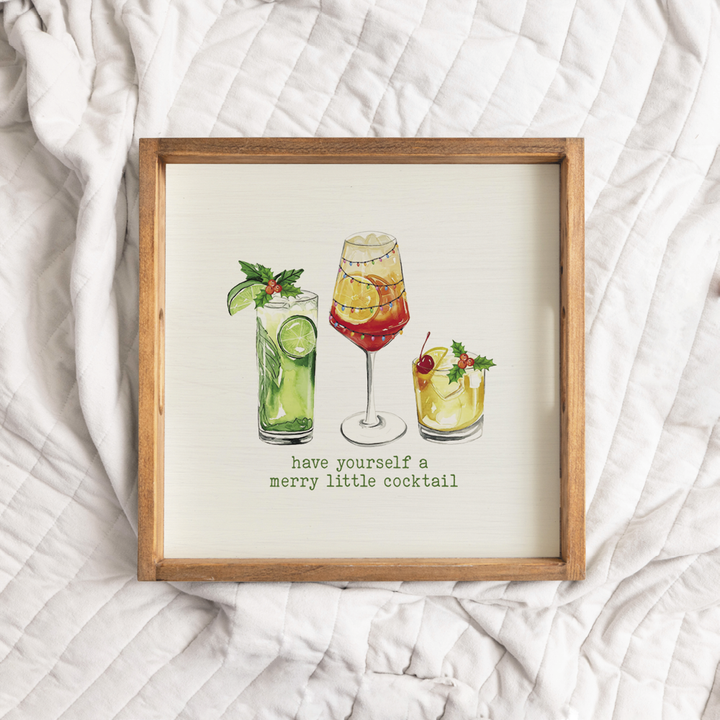 Have Yourself a Merry Little Cocktail  Wooden Serving Tray: Natural