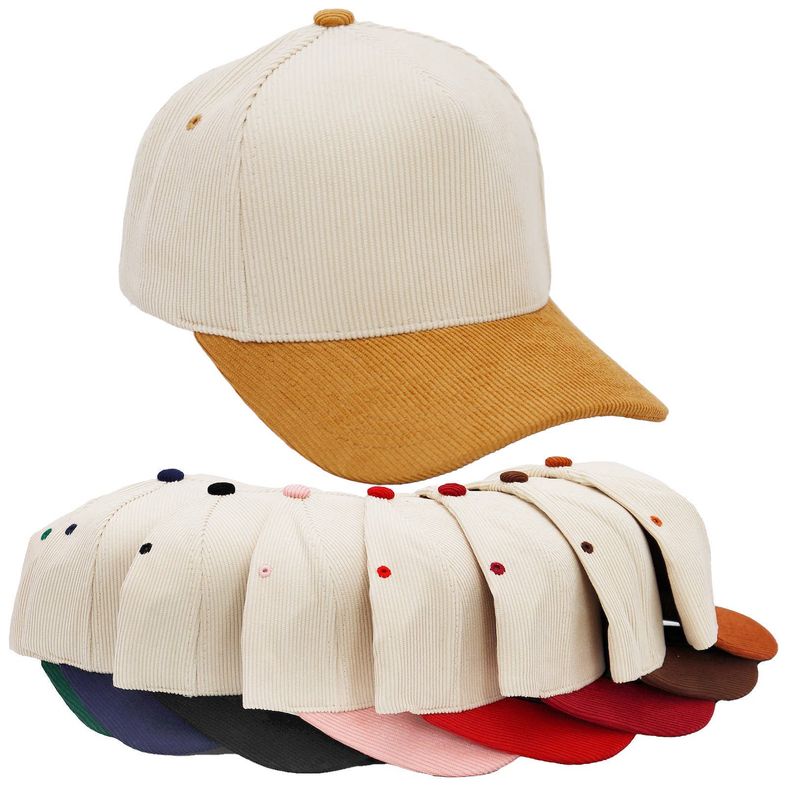 Premium Corduroy Beige Upper Baseball Cap: BEIGE/NAVY BLUE / ONE SIZE