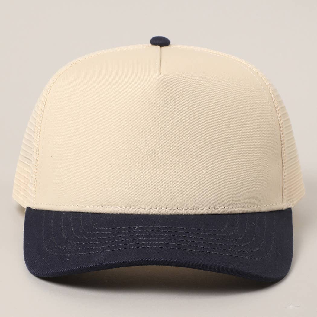 Solid Two-Tone Cotton Trucker Hat with Mesh Back