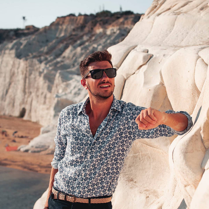 Square Ebony Wood Sunglasses with Black Polarized Lenses