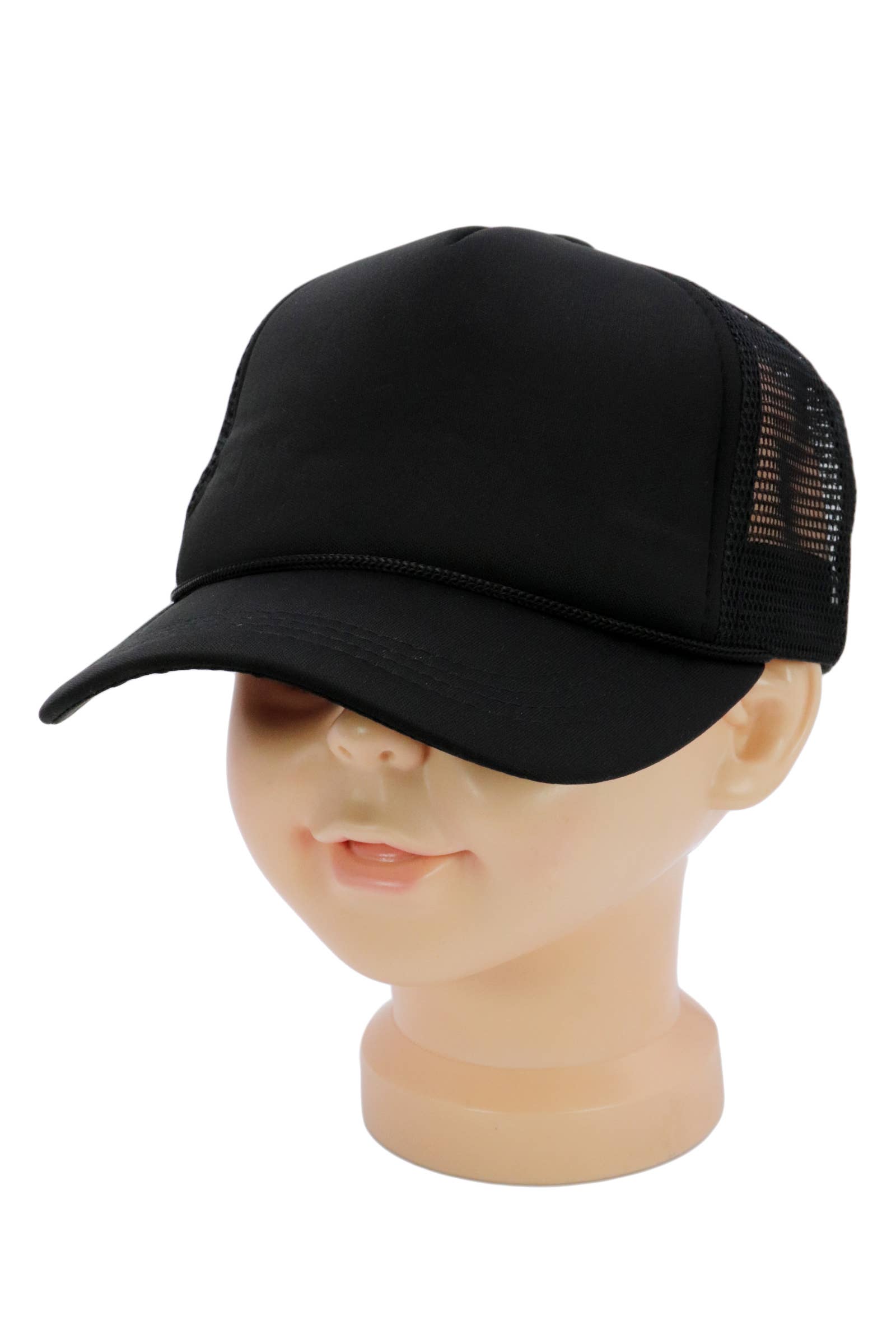 Kids Five Panel Sponge Padded Trucker Hat: BLACK / ONE SIZE