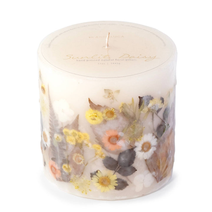 Sunlit Daisy Pressed Flower Pillar Candle